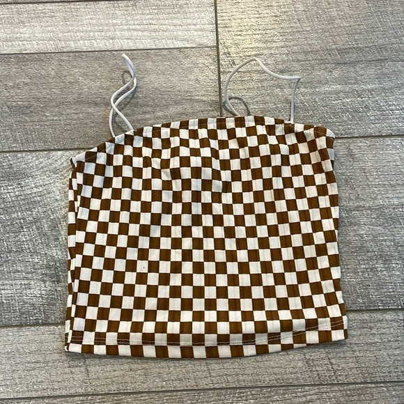 Rue21 Size XS Brown and White Checker Print Crop Tank Top - Picture 3 of 6